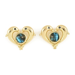 Золотой Латунь эмаль подвески, сердце с подвесками в виде дельфинов, золотые, 16x20x8 мм, отверстие : 2 мм