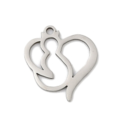 Нержавеющая Сталь Цвет 201 подвески из нержавеющей стали, подвески в форме кошки, цвет нержавеющей стали, 17x15.5x1 мм, отверстие : 1.4 мм