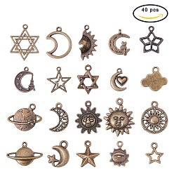 Bronze Antique Pendentifs en alliage de style tibétain, série d'univers, bronze antique, 12~32x10~25x2~11mm, Trou: 1.5~2mm