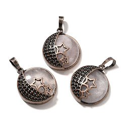 Розовый Кварц Природного розового кварца подвески, с латунной фурнитурой , плоско-круглые, 26.5x23x9 мм, отверстие : 8x5 мм