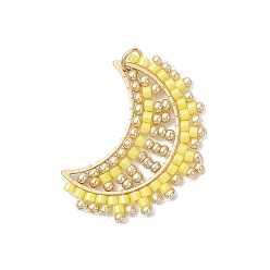 Желтый Подвески в виде луны из стеклянных бус, с 304 открытыми соединительными кольцами из нержавеющей стали и 201 соединительными кольцами из нержавеющей стали, желтые, 32x23.5x2 мм, отверстие : 3 мм