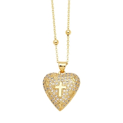 Cross Brass Micro Pave Cubic Zirconia Pendant Necklaces, Cross, 17.72 inch(45cm), Pendant: 25x18mm