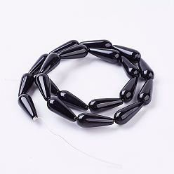 Black Onyx Бусины из натурального черного оникса, окрашенная и подогревом, слеза, 16x8 мм, отверстие : 1 мм, около 24 шт / нитка, 15.9 дюйм