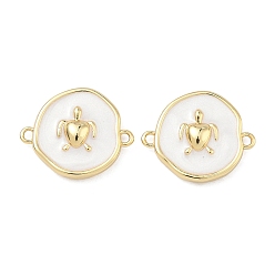 Tortoise Подвески-коннекторы из латуни с эмалью в морском стиле, без свинца и без кадмия, долговечный, стойки покрытие, реальный 18 k позолоченный, белые, черепаха, 13.5x16x3.5 мм, отверстие : 1.2 мм