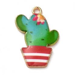 Зеленый Подвески из эмали и сплава, кактус очарование, золотые, зелёные, 23.5x16x2 мм, отверстие : 1.8 мм