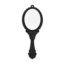 Черный Подвески из стеклянного зеркала, подвеска-зеркало для переноски, со сплавочной фурнитурой, чёрные, 73.5x26x3 мм, отверстие : 1.8 мм