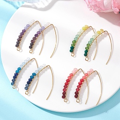 Золотой Серьги-крючки из натурального малайзийского нефрита, с 304 серьгой-маркизой из нержавеющей стали, золотые, 40x26.5x4.5 мм