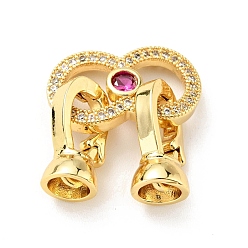 Golden Rack Plating Brass Micro Pave Clear & Camellia Cubic Zirconia Fold Over Clasps, Cadmium Free & Lead Free, Long-Lasting Plated, Bowknot, Golden, Bowknot: 17.5x10.5x2.5mm, Clasp: 13x7x6.5mm, Inner Diameter: 4.3mm