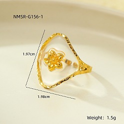Цветок Стабилизированные цветы 304 открытые кольца-манжеты из нержавеющей стали и эпоксидной смолы для женщин, золотые, цветок, 19.8x17.8 мм, размер США 4 1/4~14 (15~23 мм)