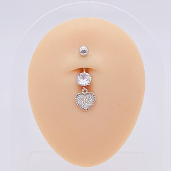 Сердце 304 Кольца для пупка из нержавеющей стали с микропаве из кубического циркония, цвет нержавеющей стали, сердце, 10 мм, штифты : 1.6 мм, Руководитель: 5 mm