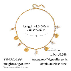 Настоящее золото 18K Океан 304 подвески в форме ракушки из нержавеющей стали и натуральной ракушки для женщин, реальный 18 k позолоченный, 16.14 дюйм (41 см)