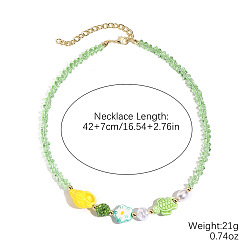 Зеленый лайм Ожерелья из бусин в виде морских черепах из фарфора, пластика и стекла с цветком, золотые, зеленый лайм, 16.54 дюйм (42 см)