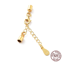 Настоящее золото 18K 925 удлинитель цепи из стерлингового серебра, концевые цепочки с застежками-караками и концами шнура, вкладки каплевидной цепочки, с печатью s925, реальный 18 k позолоченный, 25 мм