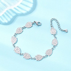 Нержавеющая Сталь Цвет 304 браслеты звеньев из нержавеющей стали, клубника, цвет нержавеющей стали, 7.28 дюйм (18.5 см)