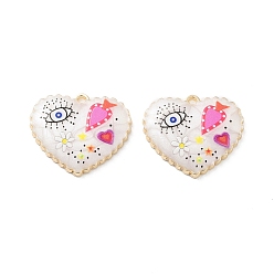 Разноцветный Стойки обшивки сплава эмали подвески, cmолой, сердце со сглазом и цветочным оберегом, без кадмия, без никеля и без свинца, золотые, красочный, 21x25x3.5 мм, отверстие : 1.6 мм