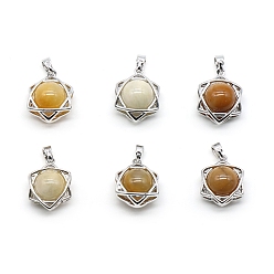 Топаз Нефрит Натуральный топаз нефрита подвески, звезда Давида, платина, 20x14~15 мм