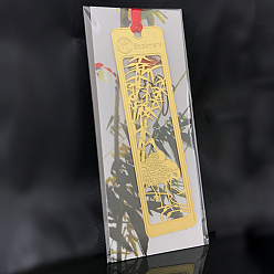 Бамбук Прямоугольные металлические закладки в китайском стиле с красной лентой для завязывания узлов, Золотая латунная полая закладка в подарок для любителей книг, учителя, читатель, бамбуковый узор, 92x23 мм