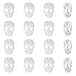 Нержавеющая Сталь Цвет 304 прелести нержавеющей стали, лазерная резка, ручная полировка, череп, цвет нержавеющей стали, 15x10x1 мм, отверстие : 1.2 мм, 16 шт / коробка