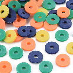 Light Salmon 4 Colors Handmade Polymer Clay Beads, Heishi Beads, Disc/Flat Round, Light Salmon & Champagne Yellow & Midnight Blue & Medium Aquamarine, 8x0.5~1.5mm, Hole: 2mm, about 11500pcs/1000g