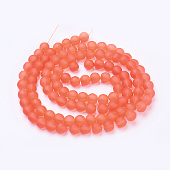 Orange Red Transparent Glass Bead Strands, Frosted, Round, Orange Red, 8mm, Hole: 1~1.6mm, about 99pcs/strand, 31.4 inch