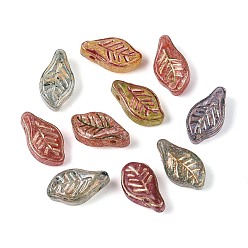 (52) Непрозрачная лаванда Краска для запекания Пикассо и стеклянные бусины, инкрустированные золотым металлом., лист, разноцветные, 12x6.5x5~5.5 мм, отверстие : 0.9~1 мм