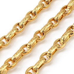 Настоящее золото 18K 304 цепи из текстурированной нержавеющей стали с овальными звеньями, ионное покрытие (ip), несварные, с катушкой, реальный 18 k позолоченный, 13.5x8.5x3 мм и 10.5x8x3 мм