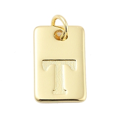Letter T Латунные подвески, прямоугольник с подвесками-буквами, стойки покрытие, без свинца и без кадмия, долговечный, с целью перехода в кольце, Письмо T, 15.5x10x1.3 мм, отверстие : 3.4 мм