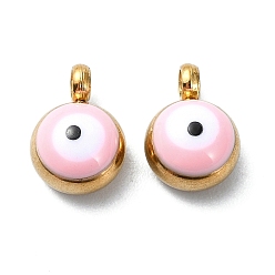Pink Ионное покрытие (IP) настоящее 18 позолоченное 201 подвески из нержавеющей стали, с эмалью, Злые чары глаз, розовые, 8x5.5x4 мм, отверстие : 1.6 мм