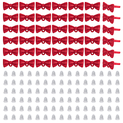 Red 42Pcs Alloy Bowknot Stud Earring Findings, with Brass Needles, with Loop, with 84Pcs Plastic Ear Nuts, Red, 9.5x17.5mm, Hole: 1.5mm, Pin: 0.7x12.5mm