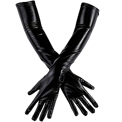 Черный Длинные перчатки из искусственной кожи, металлические перчатки для женского костюма для косплея, чёрные, 560x100x2.5 мм