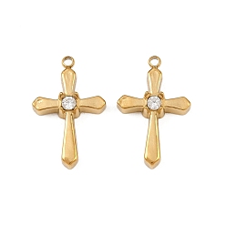 Настоящее золото 18K 304 микро нержавеющей стали прокладывать Цирконом подвески, крест прелести, ионное покрытие (ip), реальный 18 k позолоченный, 16.5x10.5x4 мм, отверстие : 1.2 мм