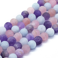 Other Quartz Natural Rose Quartz & Amethyst & Aquamarine Beads Strands, Frosted, Round, 10mm, Hole: 1mm, about 39~40pcs/Strand, 15.35 inch(39cm)