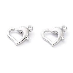 Платинированный Стойки обшивки латунь когтя омара застежками, без кадмия, без никеля и без свинца, долговечный, сердце, Реальная платина, 9x12x3.2 мм, отверстие : 1.1 мм