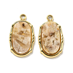 Полевой Шпаты Вакуумное покрытие pvd 304 подвески из нержавеющей стали, овальные подвески из натурального полевого шпата, реальный 18 k позолоченный, 16.5x9.5x2 мм, отверстие : 1.5 мм