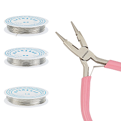 Mixed Color 3Roll 3 Style Round Copper Jewelry Wire, Carbon Steel Jewelry Pliers, Mixed Color, 1roll/style