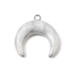 White 304 Stainless Steel with Enamel Pendants, Double Horn/Crescent Moon Charms, Stainless Steel Color, White, 19x18.5x4mm, Hole: 1.6mm