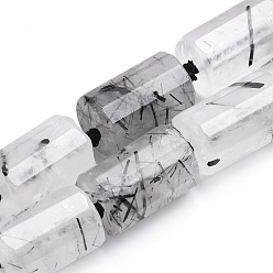 Rutilated Кварц Натуральный черный Rutilated кварцевые нити бисера, граненые, колонка, 16~18x11~12 мм, отверстие : 2 мм, около 20 шт / нитка, 16.7 дюйм