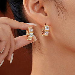 Золотой Квадратные серьги-кольца из нержавеющей стали с кубическим цирконием, золотые, 18x8 мм