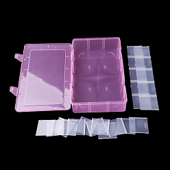 Pearl Pink Plastic Bead Storage Containers, Adjustable Dividers Box, Removable 15 Compartments, Rectangle, Pearl Pink, 27.5x16.5x5.7cm
