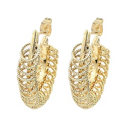 Golden Brass Teardrop with Rings Stud Earrings, Half Hoop Earrings, Golden, 33x23.5x7mm