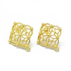 Matte Gold Color Alloy Stud Earring Findings, with Loop, Brass Pins and Ear Nuts/Earring Backs, Long-Lasting Plated, Rhombus, Matte Gold Color, 21.5x19mm, Hole: 1.4mm, Pin: 0.7mm