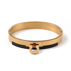 Golden Ion Plating(IP) 304 Stainless Steel Round Charms Hinged Bangle for Women, Golden, Inner Diameter: 2-1/8x2-1/2 inch(5.3x6.2cm)