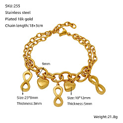 Infinity День святого Валентина 304 браслеты из нержавеющей стали с подвесками, браслеты-цепочки для женщин, золотые, бесконечность, 7.09 дюйм (18 см)