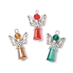 (52) Непрозрачная лаванда 3 шт. Стеклянные подвески, подвески в форме конуса в виде ангела, с крыльями из сплава и железной петлей, граненые, разноцветные, 29.5~30x18x7.5~8 мм, отверстие : 2~2.5 мм