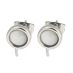 Платина Серьга-гвоздик из латуни с морской ракушкой, плоско-круглые, без кадмия, без никеля и без свинца, платина, 11x8 мм, штифты : 0.8 мм