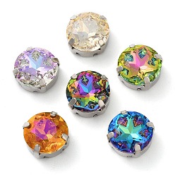 Платина Шить на горный хрусталь, многожильные звенья из стекла, хрусталя и стразов, с настройками латуни, аксессуары для одежды, граненые, плоско-круглые, платина, 12x7 мм, отверстие : 1.2 мм