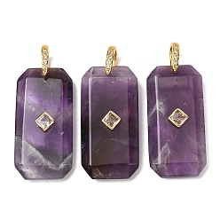 Amethyst Natural Amethyst Pendants, Rectangle, Golden, 39x19~19.5x7~7.5mm, Hole: 6.5x6.5mm