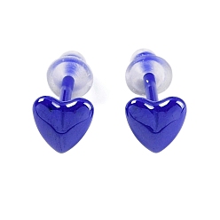 Dark Blue Porcelain Stud Earrings, Heart, Dark Blue, 5.8x5.8mm