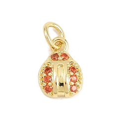Коровка Латунные подвески с микропаве из оранжевого кубического циркония, долговечный, стойки покрытие, без свинца и без кадмия, реальный 18 k позолоченный, коровка, 11x7.5x3.5 мм, отверстие : 3.5 мм