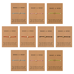 (52) Непрозрачная лаванда 10шт. 5 цвета, регулируемые браслеты из вощеного шнура, браслеты из золотых бусин со звездами для женщин, разноцветные, внутренний диаметр: 2~3-3/4 дюйм (5.2~9.5 см), 2 шт / цвет